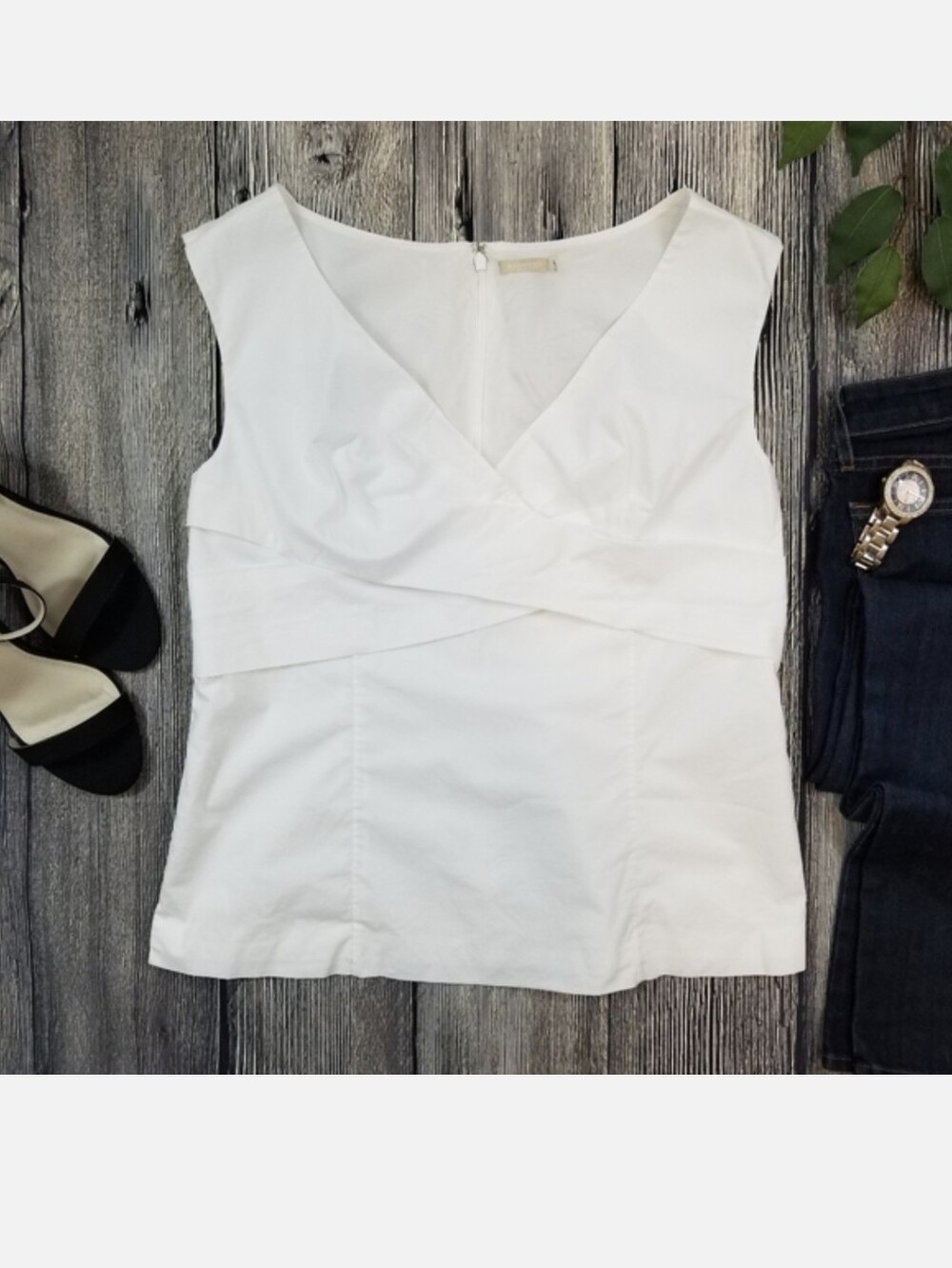 Magaschoni Layered Faux Wrap Blouse Tank Top